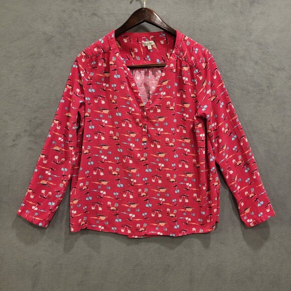 Chip + Pepper California‎ Top Womens M 3/4 Roll Tab Sleeve Pink Palm Tree Resort - Picture 1 of 6